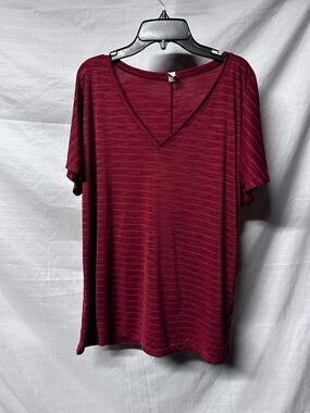 Ideology Women's Short Sleeve V-Neck Top - Burgundy Heather